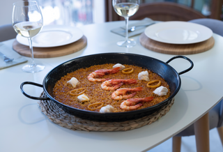 ARROZ DEL SEÑORET CON RAPE, CALAMARCITOS Y GAMBA ROJA con Caldo de Pescado y Marisco Paellíssimo - Paellissimo